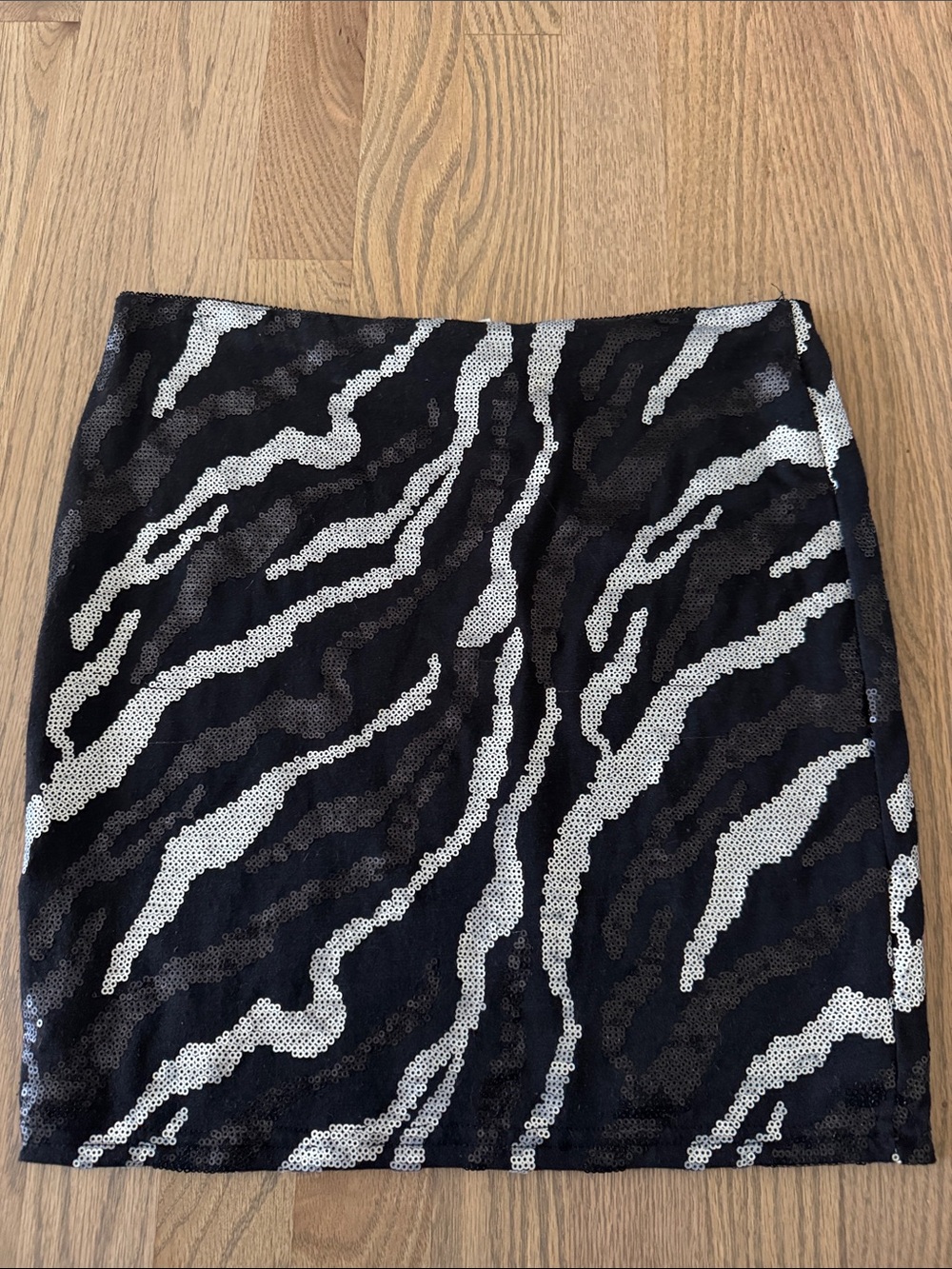 Black Sequin Zebra-Stripe Mini Skirt